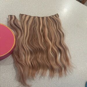 Ash Brown highlights Luxy hair halo 16 inches